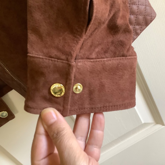 Isaac Mizrahi Suede & Lamb LeatherJacket w/ Quilted Details Saddle Brown SZ 14 - Picture 9 of 16